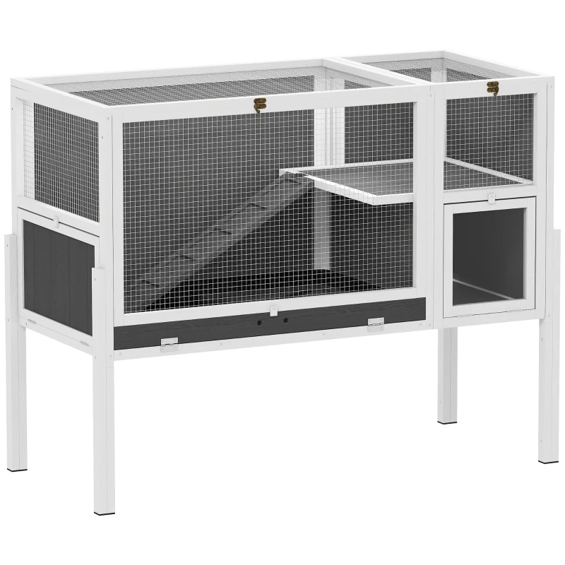 PawHut Cage pour lapins et hamsters d'intérieur surélevée avec plateau extractible et toit ouvrant, Gris