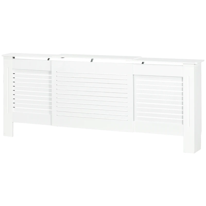 HOMCOM MDF Extendable Radiator Cover Cabinet Shelving Home Office Slatted Design White 139-208.5L x 20.5W x 82.5H cm