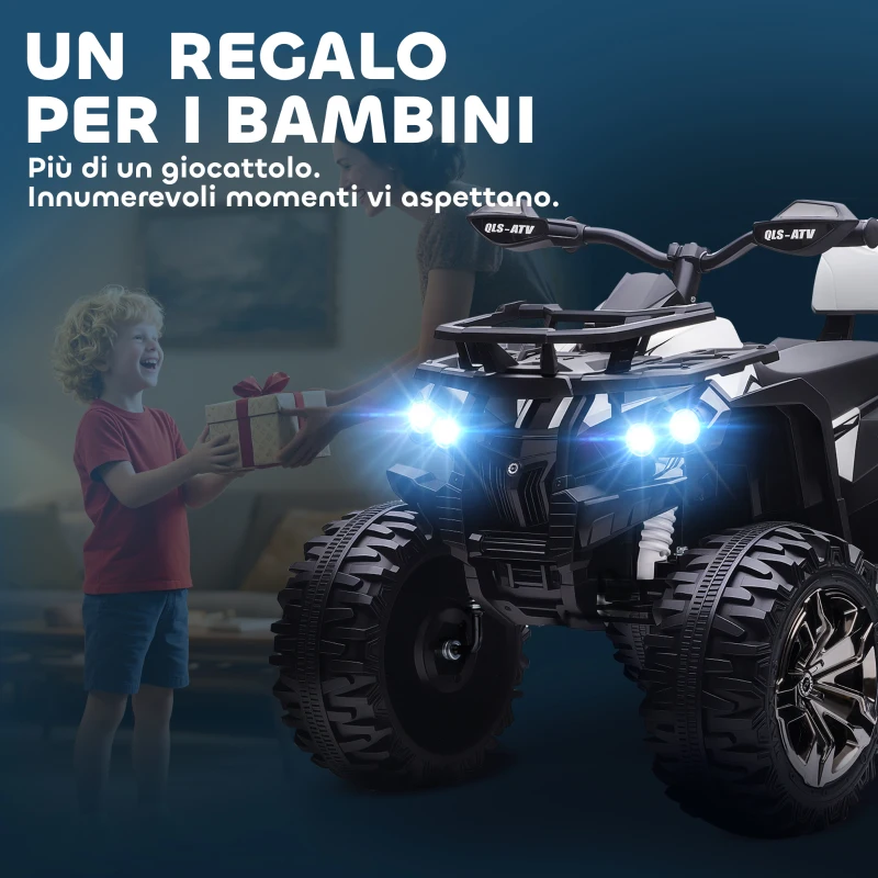 HOMCOM Quad Elettrico per Bambini 3-5 Anni a 12V con Fari e Pedale, Presa USB per Musica, Bianco