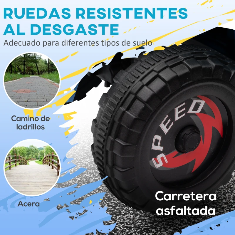HOMCOM Quad Eléctrico para Niños con Remolque 6V Quad para Niños de 18-36 Meses con Velocidad 2,5 km/h 6 Ruedas Azul