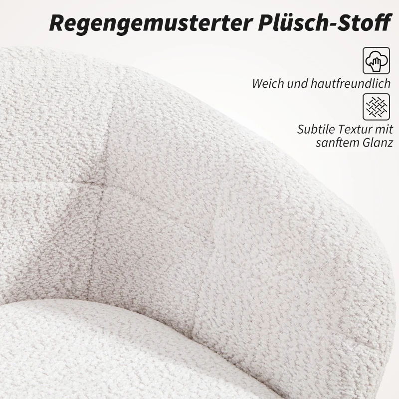 HOMCOM Gepolsterter Bürostuhl mit Plüschbezug, Wannen-Design, rollbarer Schreibtischstuhl, Stahlbasis, Creme+Schwarz