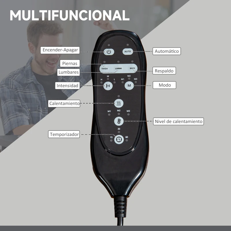 Vinsetto Silla de Oficina con 6 Puntos de Masaje Ajustable con Función de Calefacción Reposapiés Retráctil y Control Remoto Gris