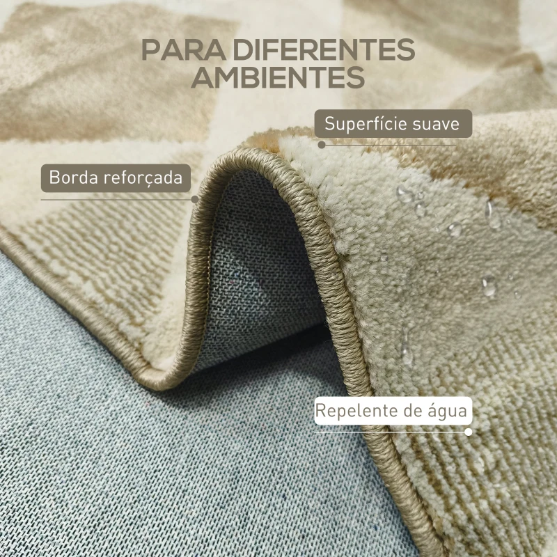 HOMCOM Tapete Sala de Estar 170x120 cm Tapete Lavável na Máquina de Lavar Pelo Curto Estilo Moderno Creme e Marrom Claro