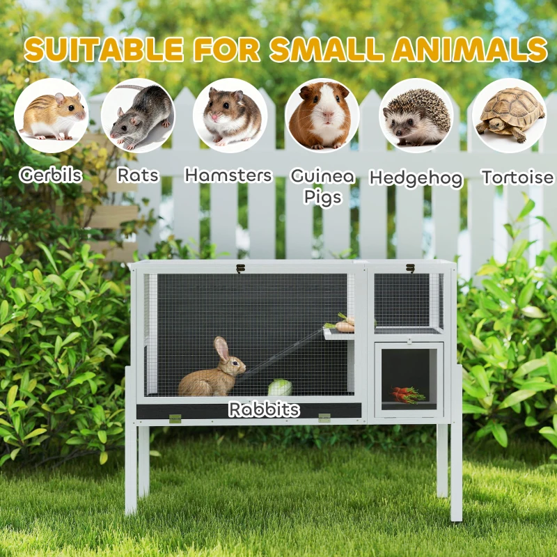 PawHut Cage pour lapins et hamsters d'intérieur surélevée avec plateau extractible et toit ouvrant, Gris
