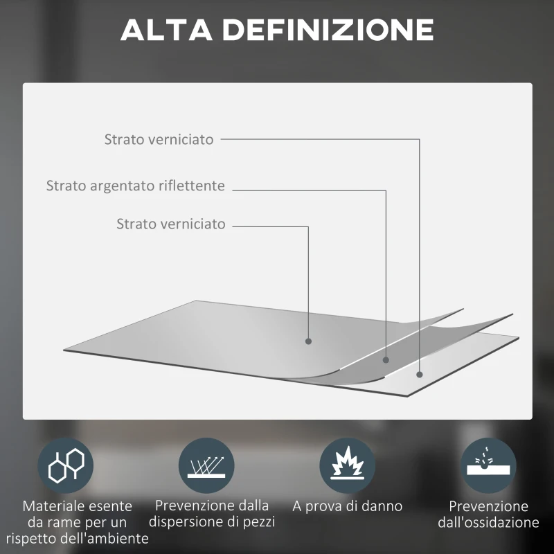 kleankin Specchio Bagno con Luci LED Regolabili, Interruttori Touch e Design Antiappannamento, Ø80 cm