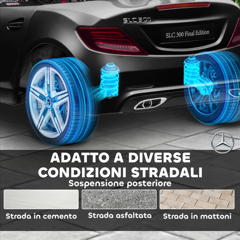 AIYAPLAY Macchina Elettrica per Bambini Licenza Mercedes SLC 300 con Telecomando, in PP e Metallo, 107x62.5x44 cm, Nero