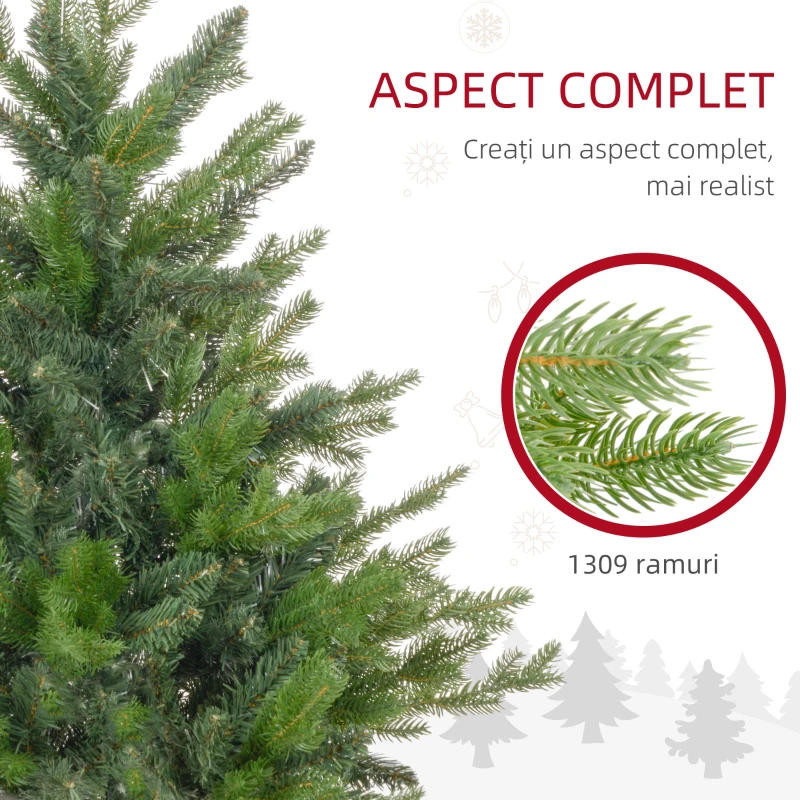 HOMCOM Brad de Crăciun Artificial cu 1309 Crengi, Pliabil cu Bază Metalică, Ø105x150 cm, Verde