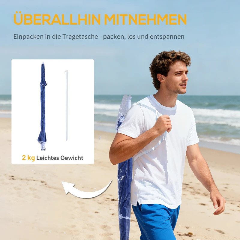 Outsunny 2-in-1 Sonnenschirm Strandmuschel Strandschirm Sonnenschirm, 210 cm x 210 cm x 222 cm, Blau + Weiß