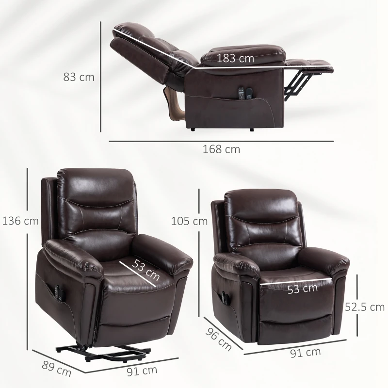 HOMCOM Power Lift Recliner Chair with Vibration Massage, Heat, USB - Brown