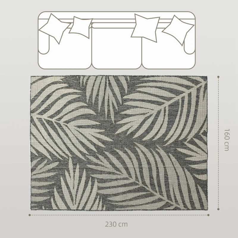 HOMCOM UV Resistant Indoor & Outdoor Area Rug, Easy-Cleaning Machine Washable Rug for Patio, Garden, Kitchen, Bathroom or Living Room, 230 x 160 cm, Grey