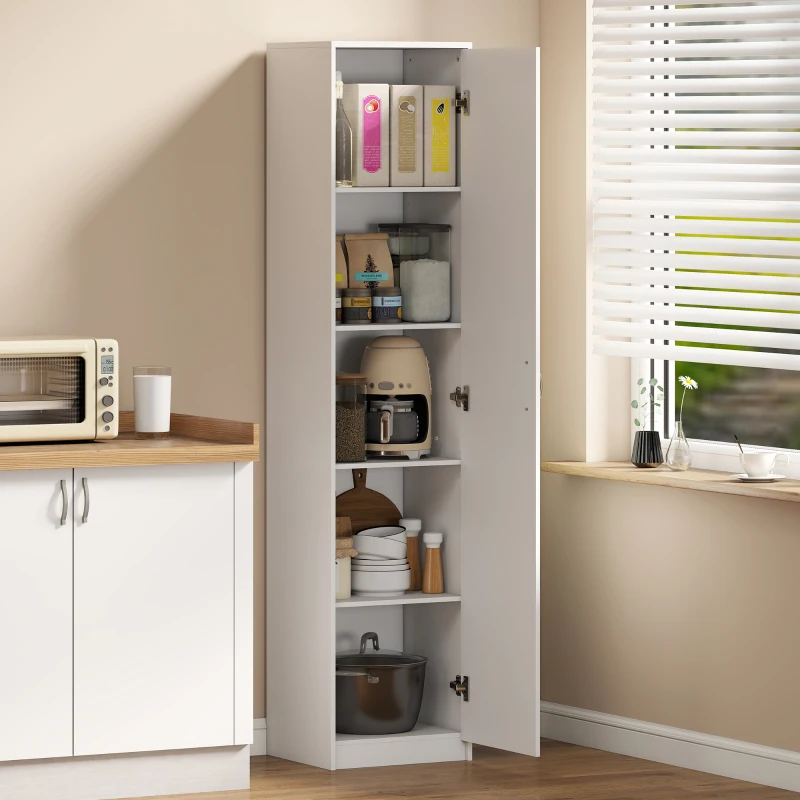 HOMCOM Armadio da Cucina Slim a 5 Ripiani con Spazio Interno Regolabile, in Legno, 40x35x180 cm, Bianco