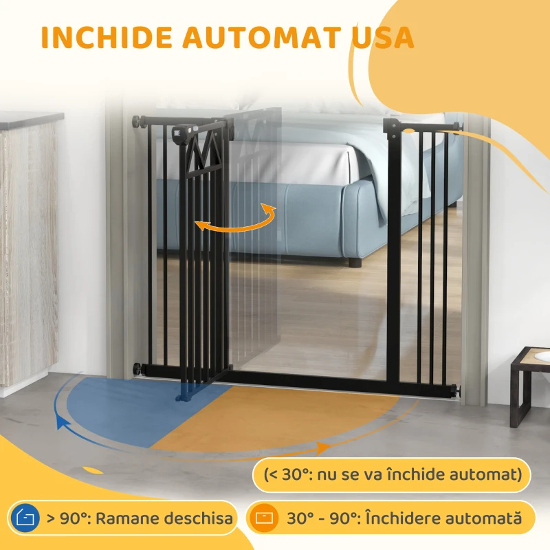 PawHut Barieră pentru câini cu 4 șuruburi reglabile și bandă adezivă, din metal și plastic, 74-100x76 cm, negru