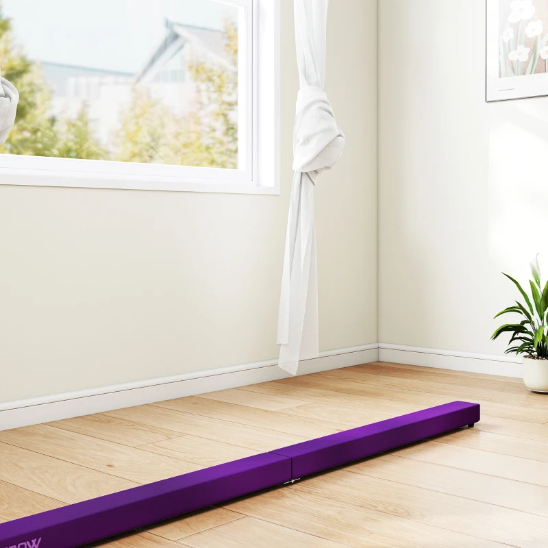 SPORTNOW Poutre gymnastique pliable 210 cm en velours, poutre d'équilibre avec fond antidérapant, pour enfants et adultes, violet