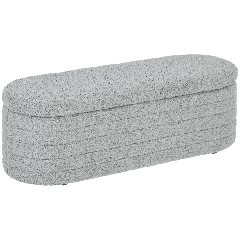 HOMCOM Panca Fondo Letto in Tessuto Teddy con Vano Contenitore, 116x41x40.5cm, Grigio Chiaro