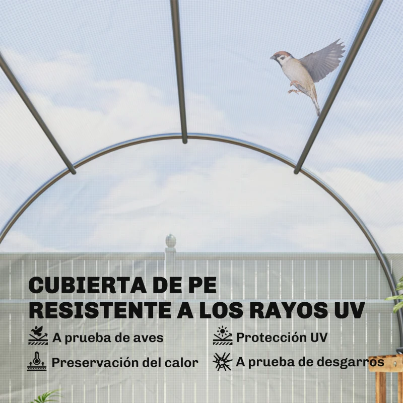 Outsunny Invernadero de Túnel 3,5x2x2 m con 6 Ventanas de Malla y Puerta Enrollable con Cremallera Anti-UV Blanco