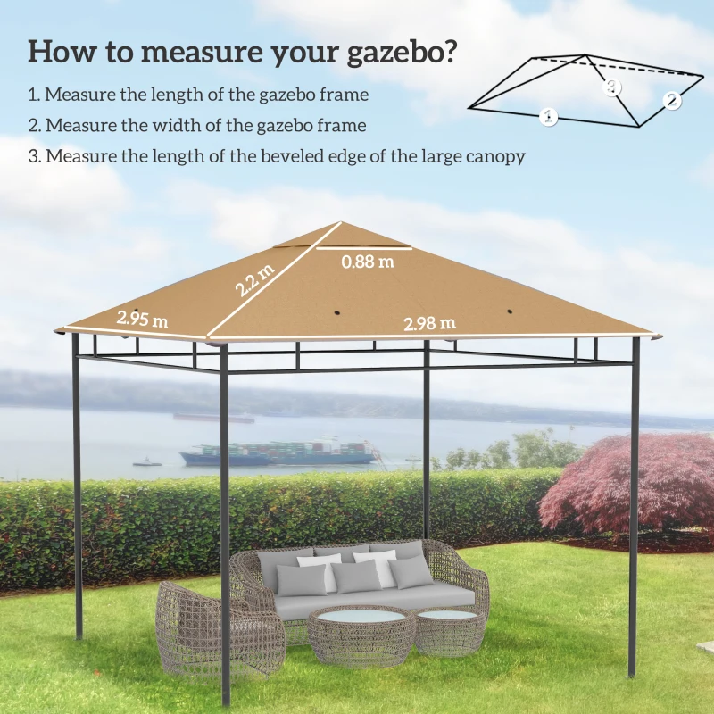 Outsunny 3 x 3 m Gazebo Canopy Replacement Cover, Garden Gazebo Roof Replacement with Drain Holes, TOP COVER ONLY, Beige
