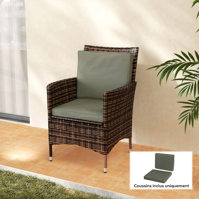 Outsunny Lot de 2 coussins de chaise coussins d'assise déhoussables grand confort coussins matelassé rembourré mousse tissu polyester gris foncé