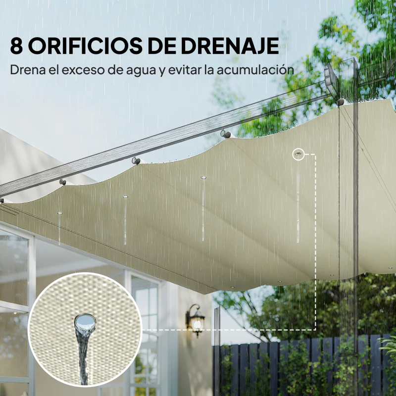 Outsunny Techo de Repuesto Retráctil 3x2,5 m para Marco de 2,85x2 m Toldo de Tela Solo para Cenador Jardín con 8 Orificios Crema