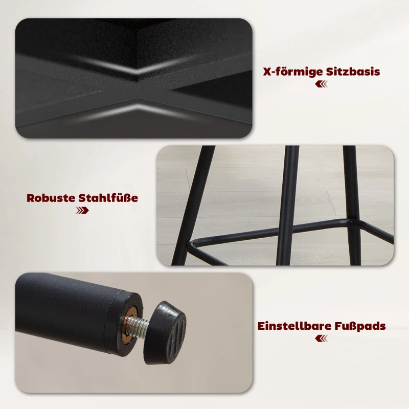 HOMCOM 2er-Set Barhocker mit Rückenlehne und Fußstütze, Polsterstühle mit Stahlbeinen für Kücheninsel, Esszimmer, Beige