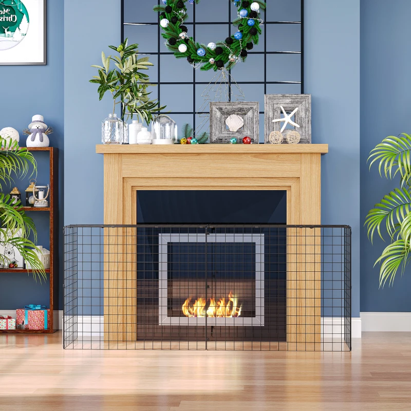 HOMCOM Extendable Fire Guard Screen, Freestanding Fire Screen Spark Guard, Folding Fireplace Cover, Wire Mesh, 81.5-160cm, Black