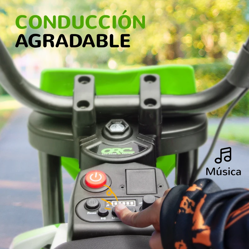 AIYAPLAY Moto Eléctrica para Niños de +3 Años con Batería 12V Música y Ruedas Auxiliares Carga 30 kg Verde