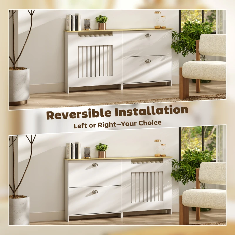 HOMCOM Cubre Radiadores con Zapatero Cubierta para Radiador con 2 Cajones Abatibles 152x19x81 cm Blanco