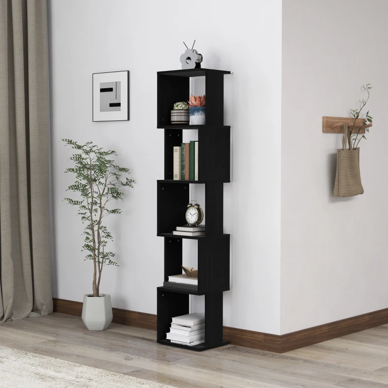 HOMCOM Bibliothèque étagère Design Moderne à 5 Niveaux – Rangement Pratique pour Maison ou Bureau, noir