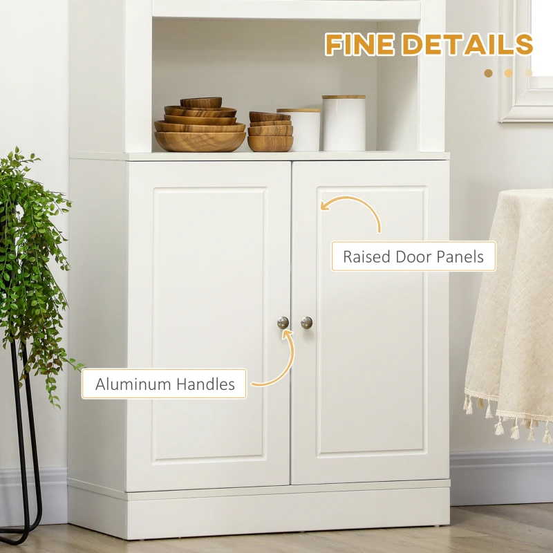 HOMCOM Kitchen Cupboard with 6-tier Shelving, Freestanding Storage Cabinet, Pantry Cupboard with 3 Open Compartments and Double-door Cabinet with Adjustable Shelves, White