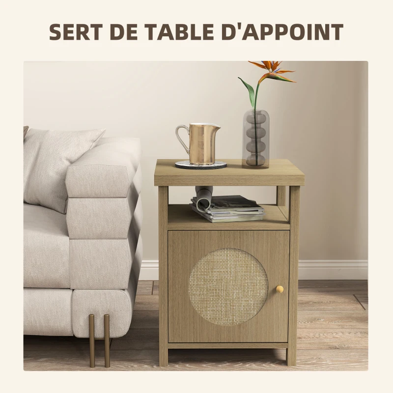 HOMCOM Lot de 2 tables de chevet étroite table d'appoint compartiment ouvert placard finition en rotin, 40 x 35 x 55 cm marron