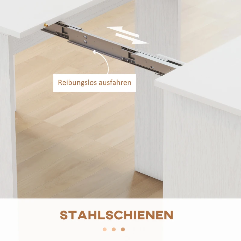 HOMCOM Esstisch, Klapptisch, ausziehbarer Küchentisch, Esszimmertisch, Spanplatten, 60-180 x 85 x 75 cm, Weiß