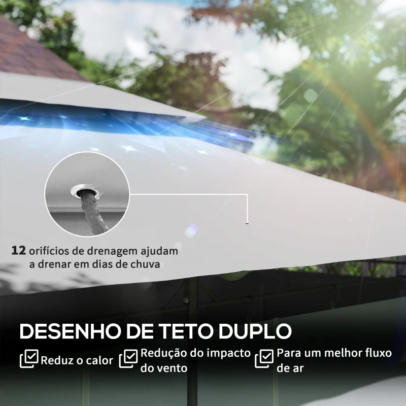 Outsunny Pérgola de Jardim 397x297x265 cm Pérgola de Exterior com Teto Duplo Paredes Laterais Resistente a Água Cinza Escuro