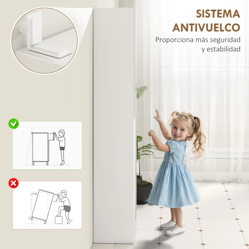 kleankin Armario para Baño Alto Mueble Columna de Baño con Espejo 2 Puertas y Estantes Ajustables Multiusos 32x28x162 cm Blanco