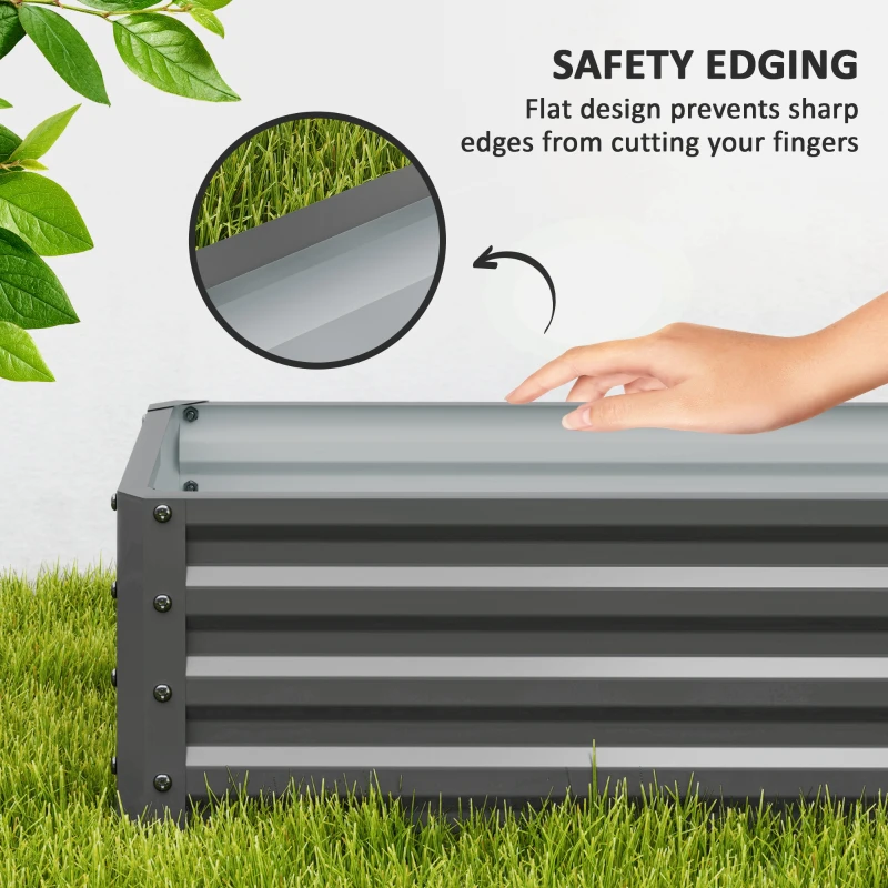 Outsunny Set of Two 110 x 50cm Steel Planter Boxes -  Light Grey