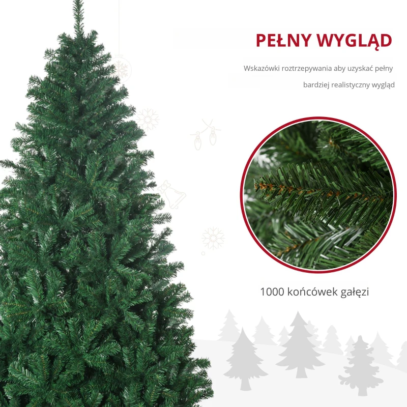 HOMCOM Sztuczna Choinka 1,8 m , Stojak Metalowy, PVC, Zielona