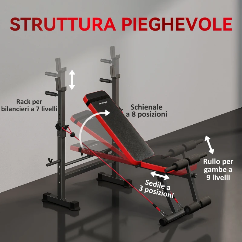 SPORTNOW Panca Fitness con Rack per Pesi, Schienale e Sedile Regolabili, Dip Station, Capacità 420 kg