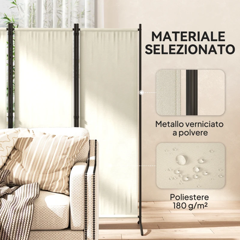 Outsunny Paravento da Esterno e Interno a 4 Pannelli Pieghevole, 221x50x172cm, Crema