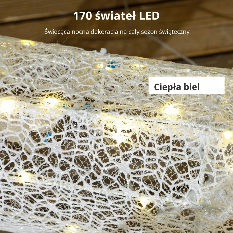 Outsunny Dekoracja Świąteczna LED, Oświetlony Renifer i Sanki, 170 Świateł, 50 x 29 x 42 cm