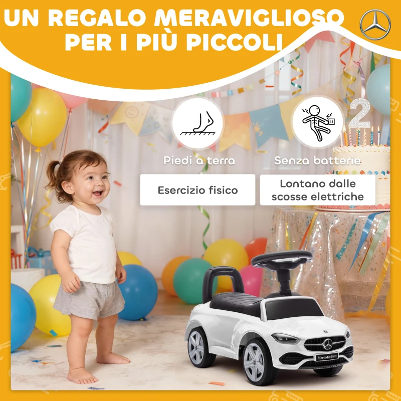 AIYAPLAY Macchina per Bambini Licenza Mercedes Benz con Clacson e Spazio Portaoggetti, 65x28x39 cm, Bianco
