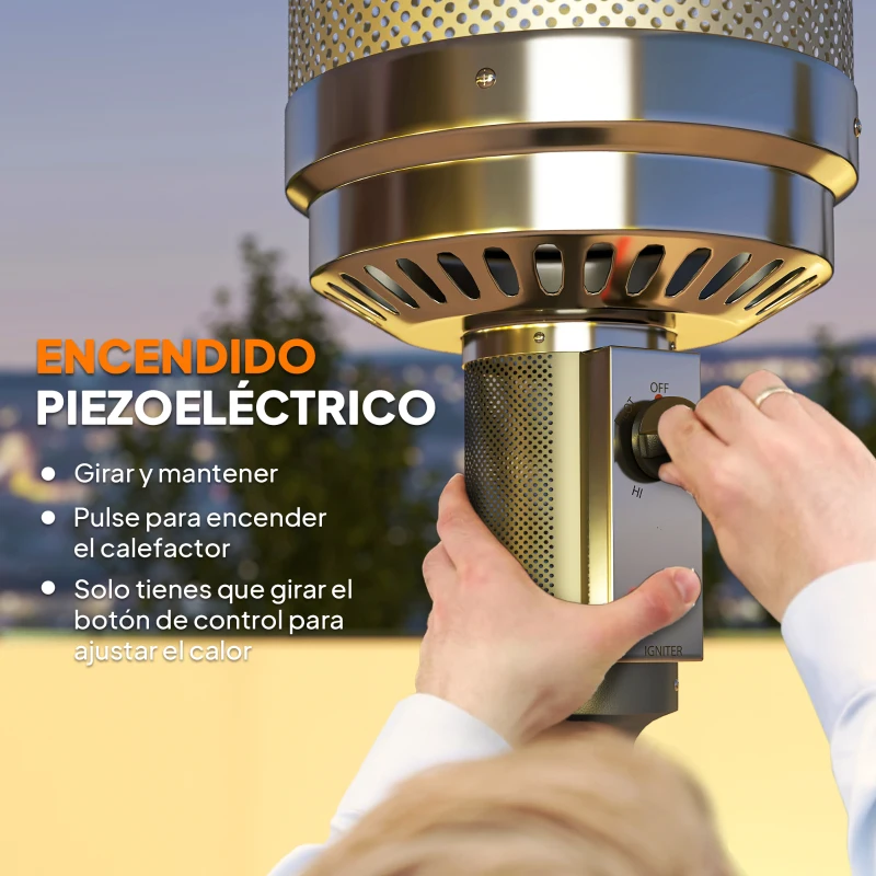 Outsunny Estufa de Gas Butano Portátil 13000W con Sistema Antivuelco Encendido Piezoeléctrico y Ruedas 82x82x222 cm Gris