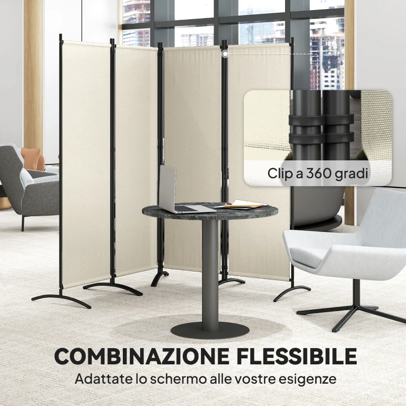Outsunny Paravento da Esterno e Interno a 4 Pannelli Pieghevole, 221x50x172cm, Crema