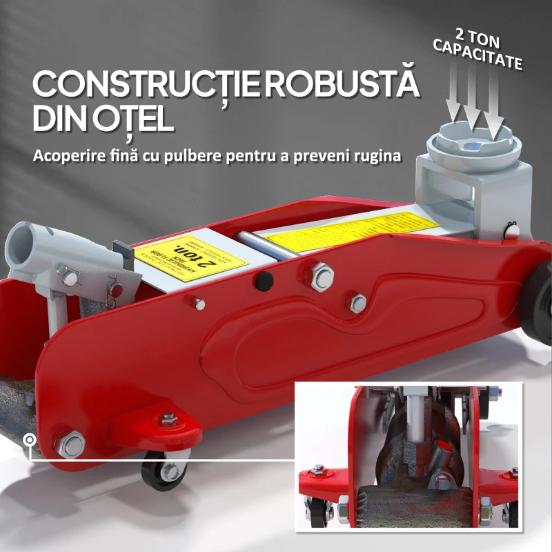 HOMCOM Cric Hidraulic cu Ridicare 12-30 cm și Capacitate 2.5 Tone, din Oțel Întărit, Roșu și Gri