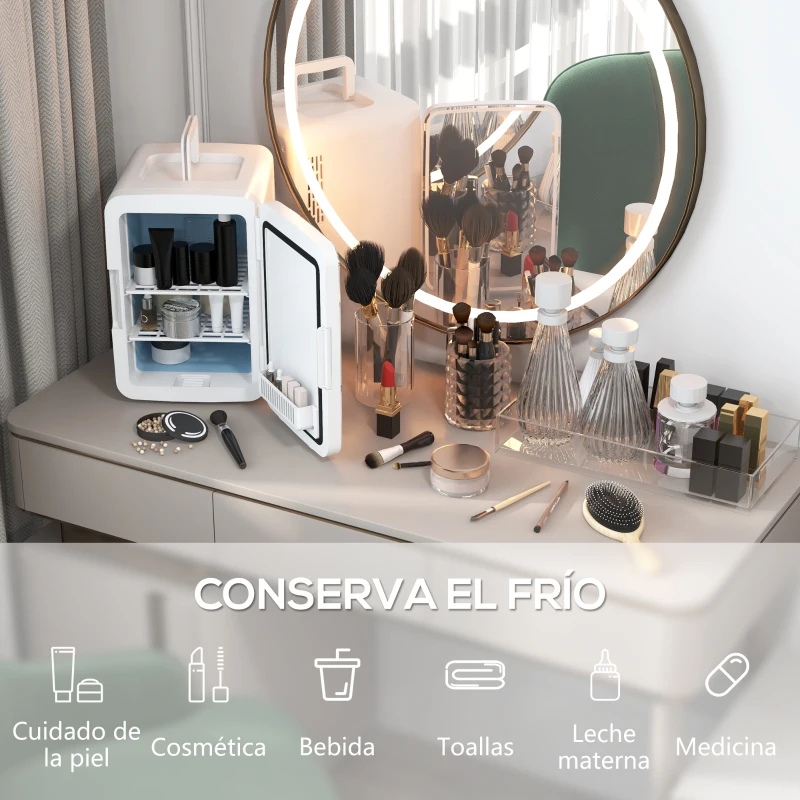 HOMCOM Nevera Cosméticos 10L Extrasilenciosa 12V/240V para Enfriar y Calentar Frigorífico Pequeño para Dormitorio Maquillaje
