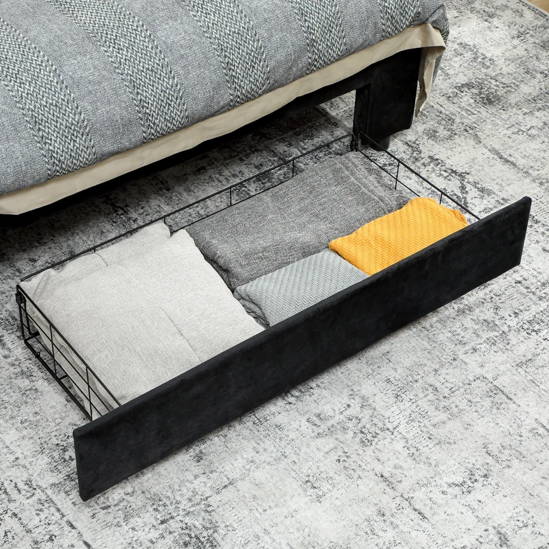 HOMCOM King Size Ottoman Bed Frame, with Front Drawer - Black