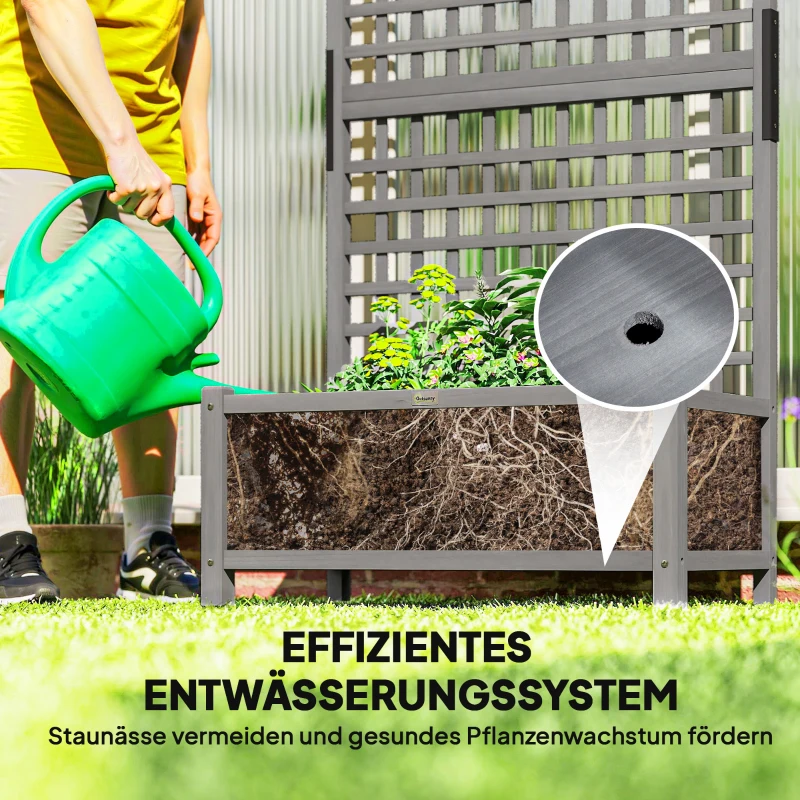 Outsunny Verhoogd bed met spalier en dak, plantenbak, bloembed, weerbestendig, hout, 90 x 45 x 183 cm, Donkergrijs