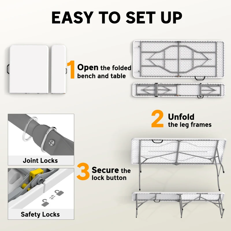 Outsunny Three-Piece Folding Picnic Table and Bench Set - White