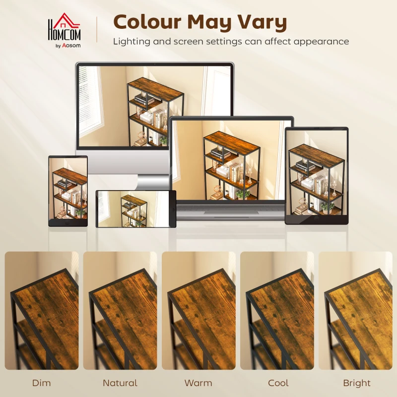 HOMCOM Industrial Bookcase Shelf, 6 Tier Metal Shelving, Storage Shelves for Living Room, Home Office, Bedroom, Rustic Brown