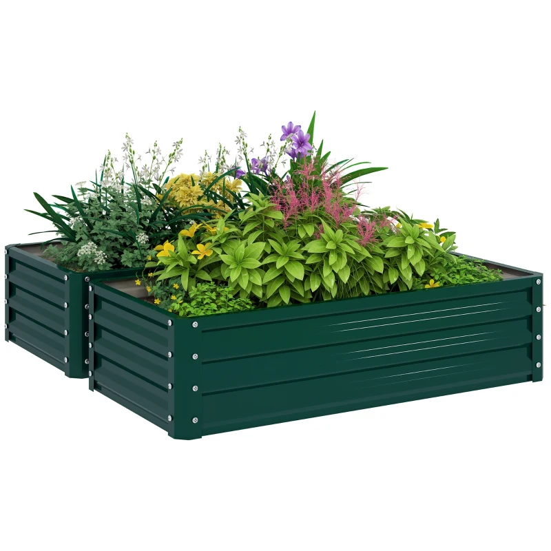 Outsunny Set of 2 Raised Beds for Garden, Galvanised Outdoor Planters for Herbs Vegetables, Use for Patio Balcony, Green