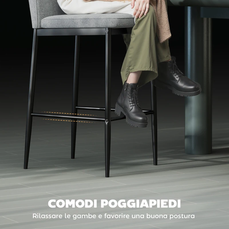 HOMCOM Set 2 Sgabelli Bar in Velluto Moderni con Poggiapiedi e Schienale, 41x52x97 cm, Grigio