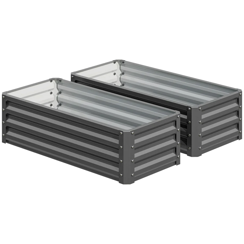 Outsunny Set of Two 110 x 50cm Steel Planter Boxes -  Light Grey