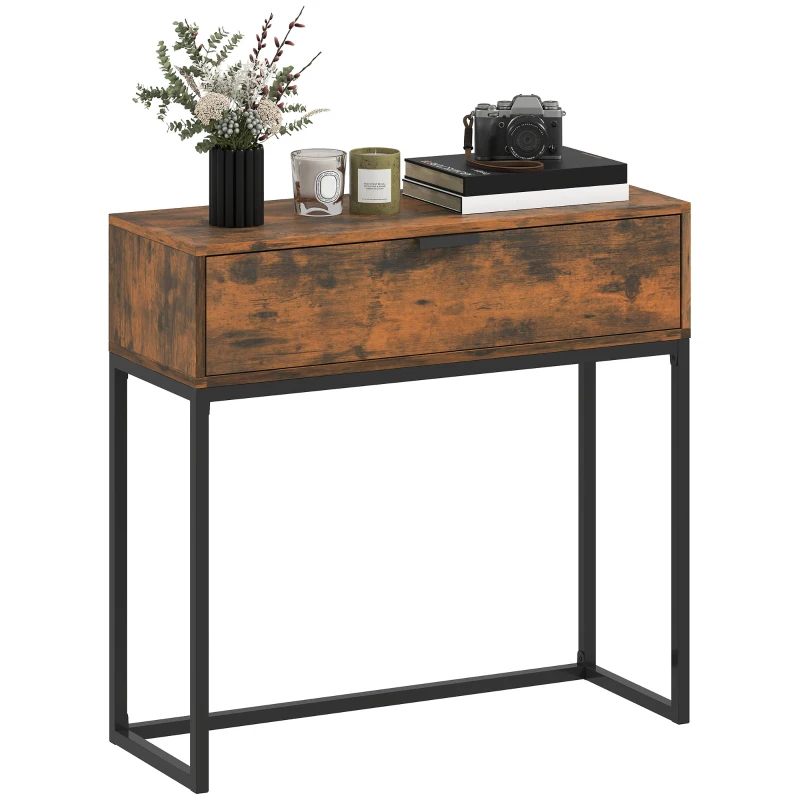 HOMCOM Konsolentisch Flurtisch mit Schublade, Industrie-Design, Flur Wohnzimmer, 80x30x76 cm, Schwarz